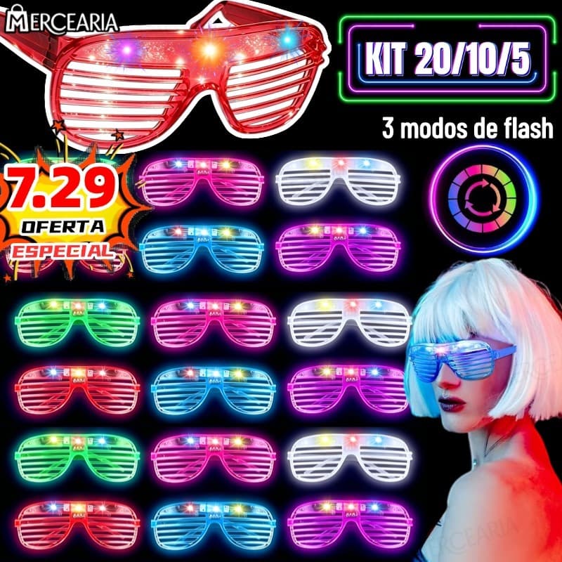 KIT20/10/5 Oculos Led Neon de Festa Com 3 Modos Fluorescente Rave Balada Casamento Cosplay Acessório para torcer em jogo