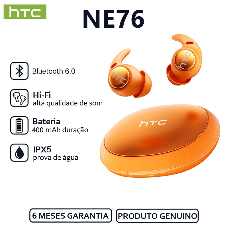 HTC NE76 Fone de ouvido Bluetooth Bluetooth 6.0 AI Tradução em tempo Real Hi-Fi de alta qualidade com cancelamento de ru