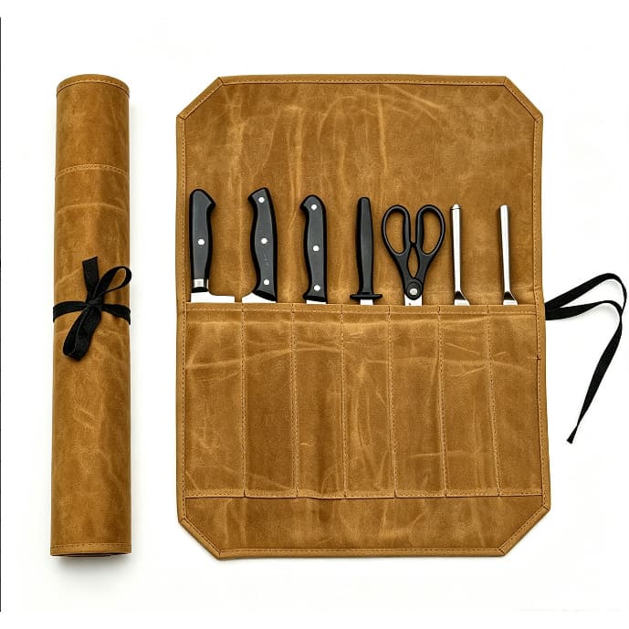 Saco De Rolo De Faca Lona Encerada 7 Slots Grande Capacidade Portátil Chef Carry Utensílio Cozinha Armazenamento Para Ac