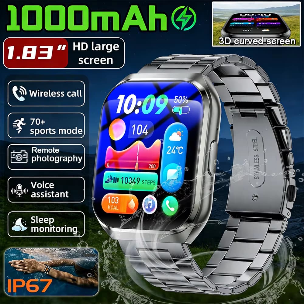 2026 Novo Smartwatch Militar Ao Ar Livre 1000mAh Para Homens , Lanterna LED , IP68 À Prova Dip68 Água , Esportes GPS , D