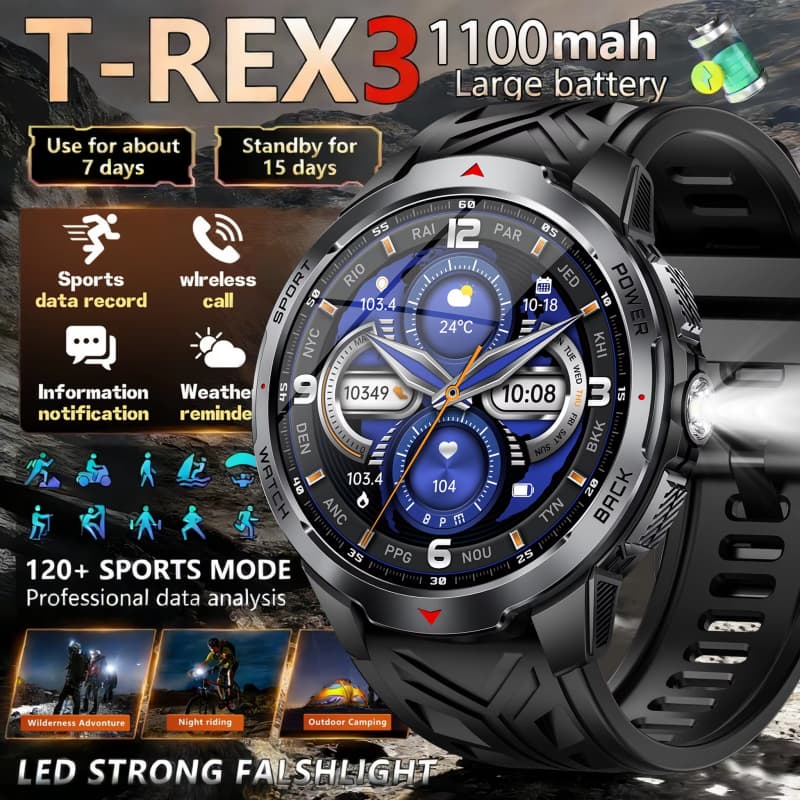 Relógio Inteligente Lanterna LED Ao Ar Livre KT88 Bússola BT Chamando Masculino Multi-Esportes Rastreador De Fitness 110