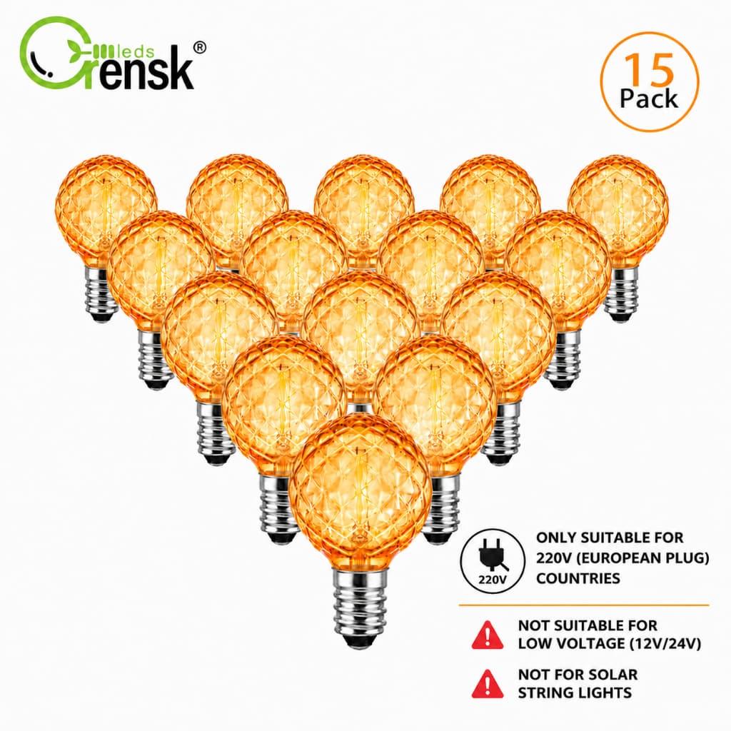 15 Unidades G40 LED Edison Lâmpadas E12 220V À Prova D'água Regulável 2700K Âmbar Branco Quente Lâmpada Globo De Substit