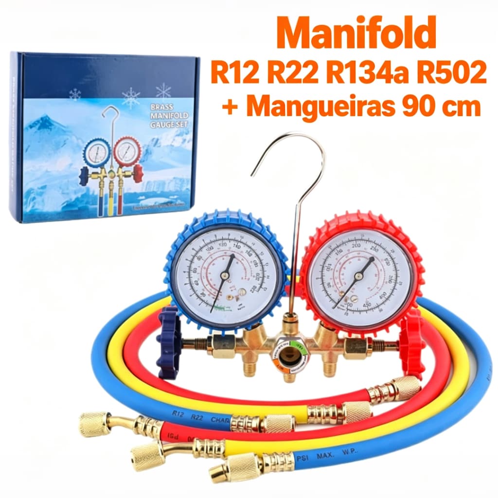 Manifold R12 R22 R134a R502 + Mangueiras 90 cm