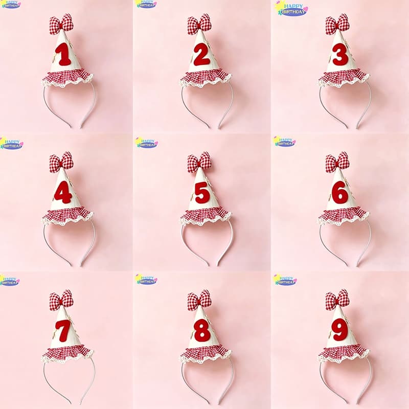 Tiara De Renda Com Laço De Guingão Vermelho Para Meninas , Bebês De 1 A 9 Anos , Decorações De Festa De Aniversário , Ad