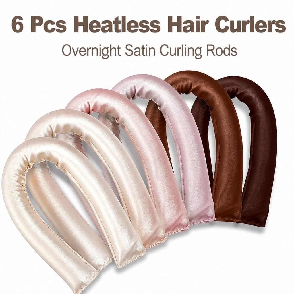 6 Pçs Modeladores De Cabelo Sem Calor Cetim Durante A Noite Curling Hastes Macio Dobrável Rolos Para Cachos E Ondas Natu