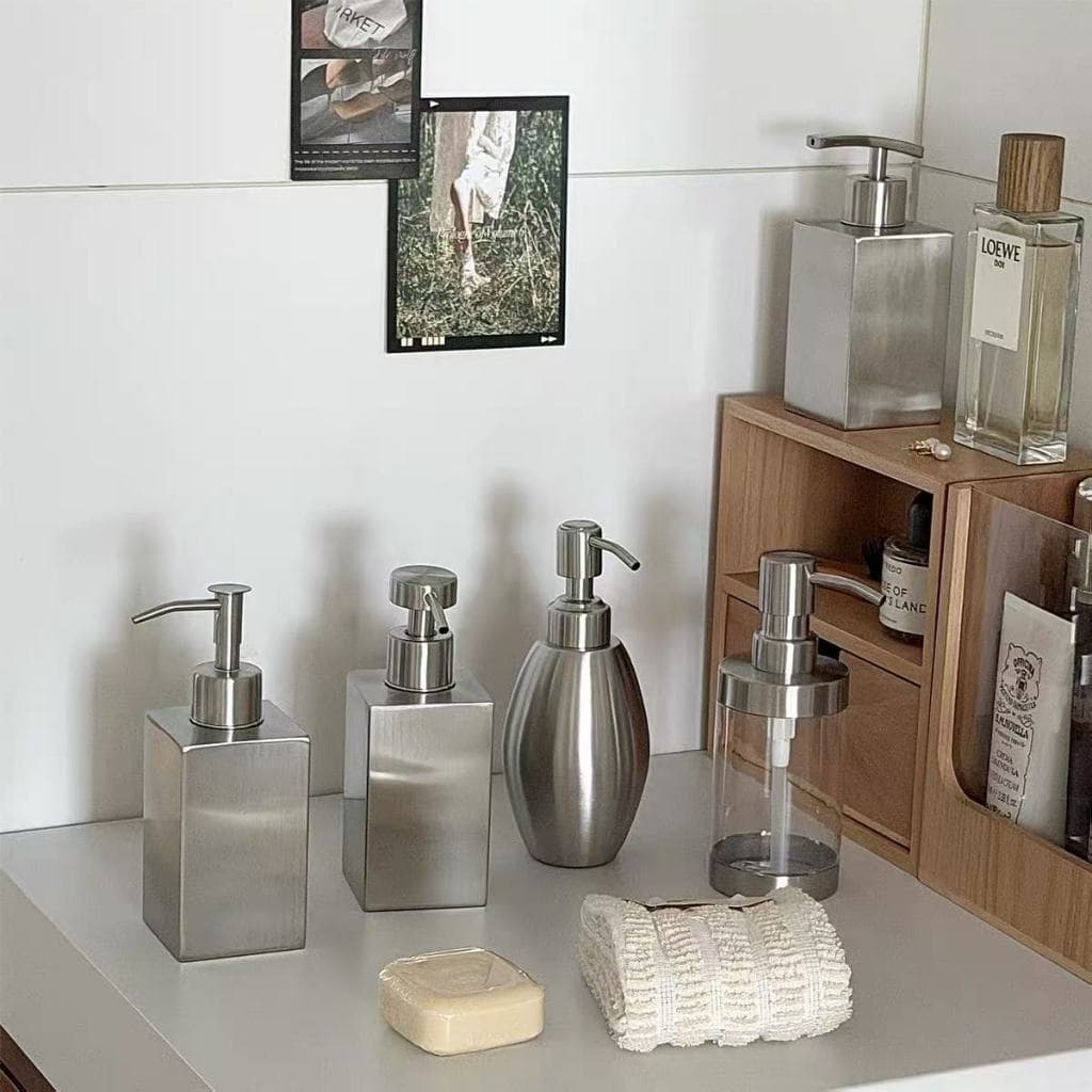 Garrafa de imprensa de aço inoxidável estilo minimalista, Sub-engarrafamento de Gel de banho desinfetante para as mãos l