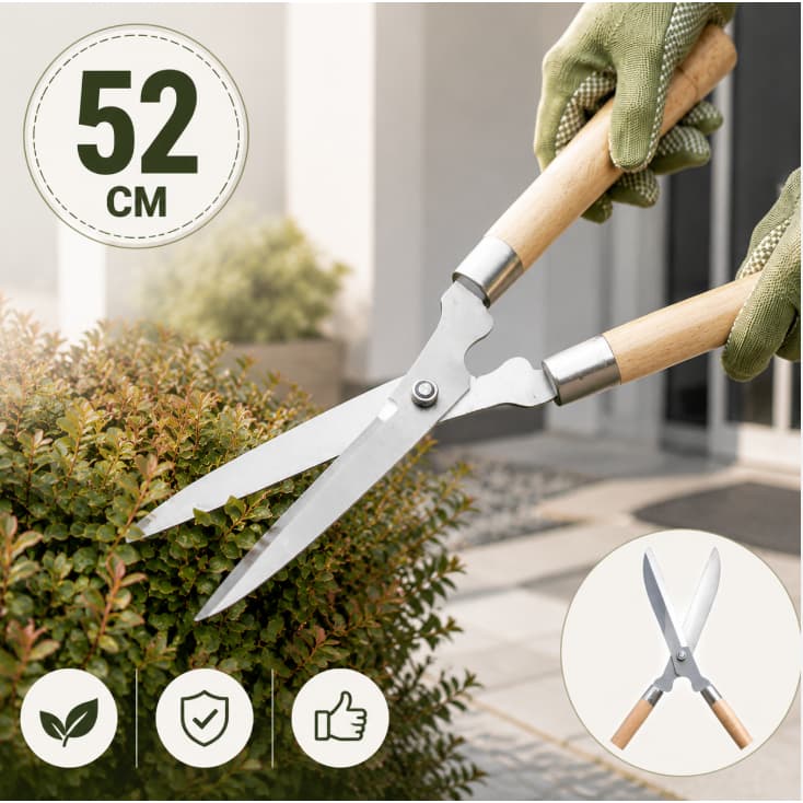 Tesoura de Poda 52cm Profissional Para Jardim Cerca Viva Grama Arbustos Cabo Madeira