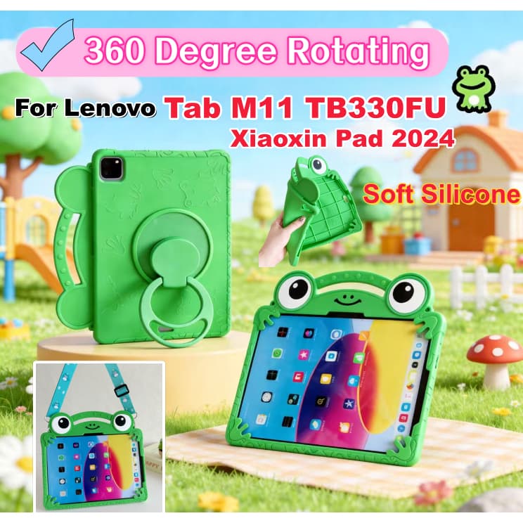 Para Lenovo Tab M11 TB330FU/Xiaoxin Pad 2024 TB331FC Tablet Caso 3D Dos Desenhos Animados Sapo Suporte Capa De Silicone
