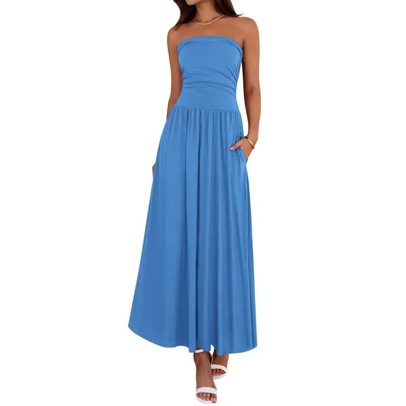 2026 verão novo estilo temperamento Retro High-End tubo superior plissado costura vestido