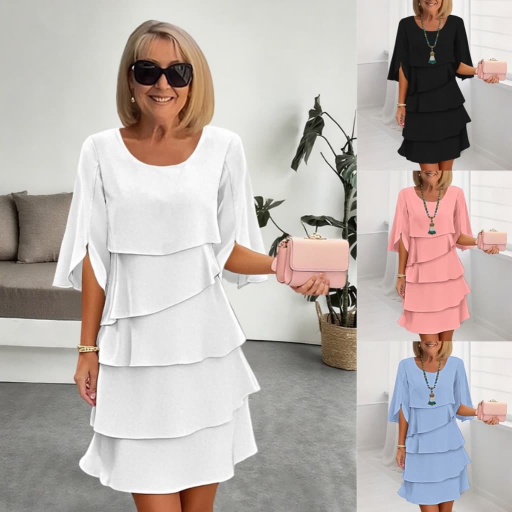 2026 novo estilo primavera verão moda cor sólida em torno do pescoço bolo saia costura vestido roupas femininas