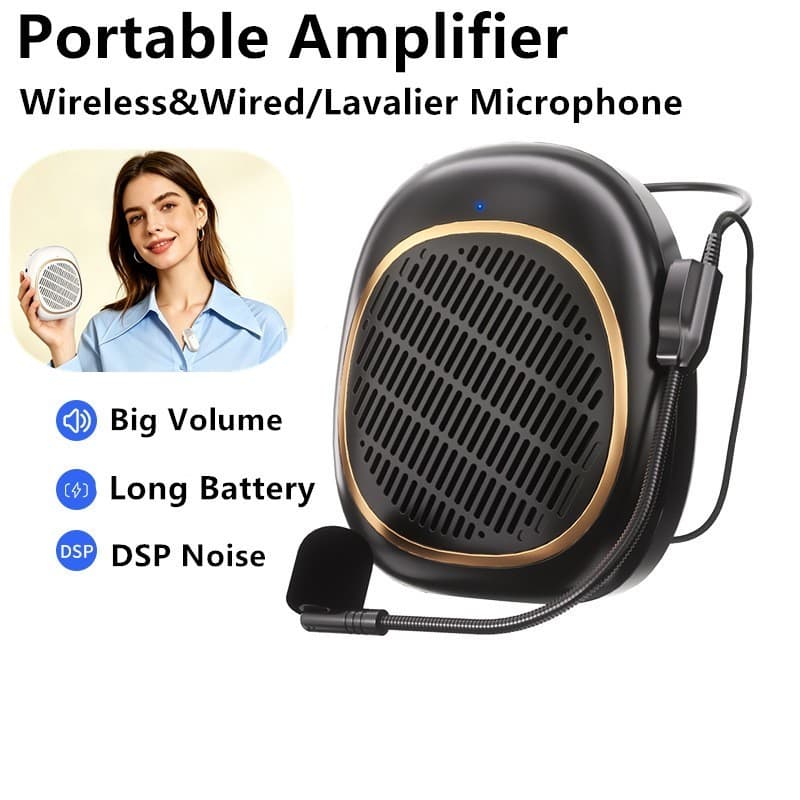 Amplificador De Voz Portátil Bluetooth Sem Fio/Com Fone De Ouvido Microfone Lapela Redução Ruído Para Professor Guia Tur