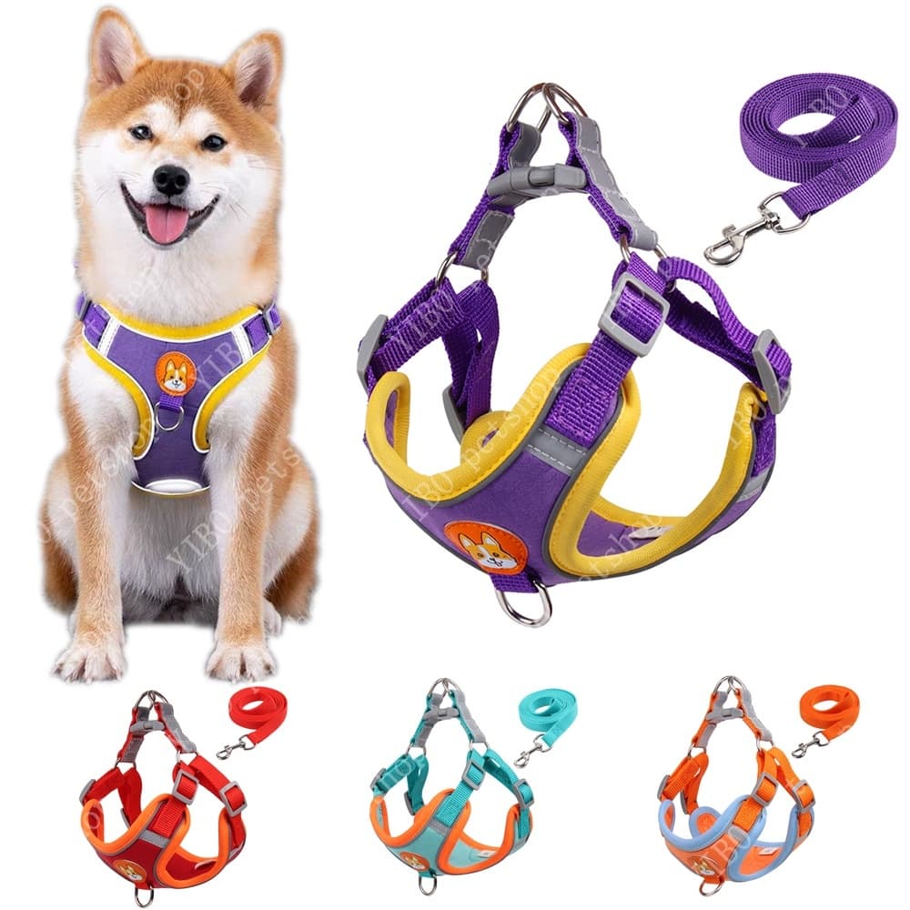 Arnês Para Cães Com Trela Conjunto Reflexivo Andando Correndo Coleiras Sem Puxar Ao Ar Livre Viagem Pet Cinta Peitoral C