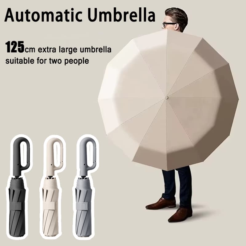 Guarda-Chuva Extra Grande Totalmente Automático De 125 Cm Reforçado À Prova De Vento E UPF50 + Dobrável De Viagem Anti-U