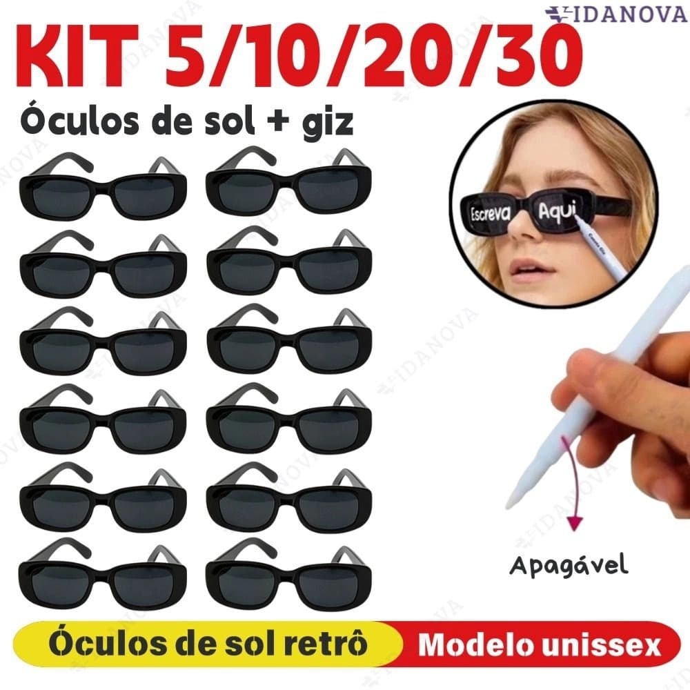 KIT20/10 Óculos pretos de cor sólida retrô + giz, acessório de apoio à Copa do Mundo, adequado para festas e casamentos