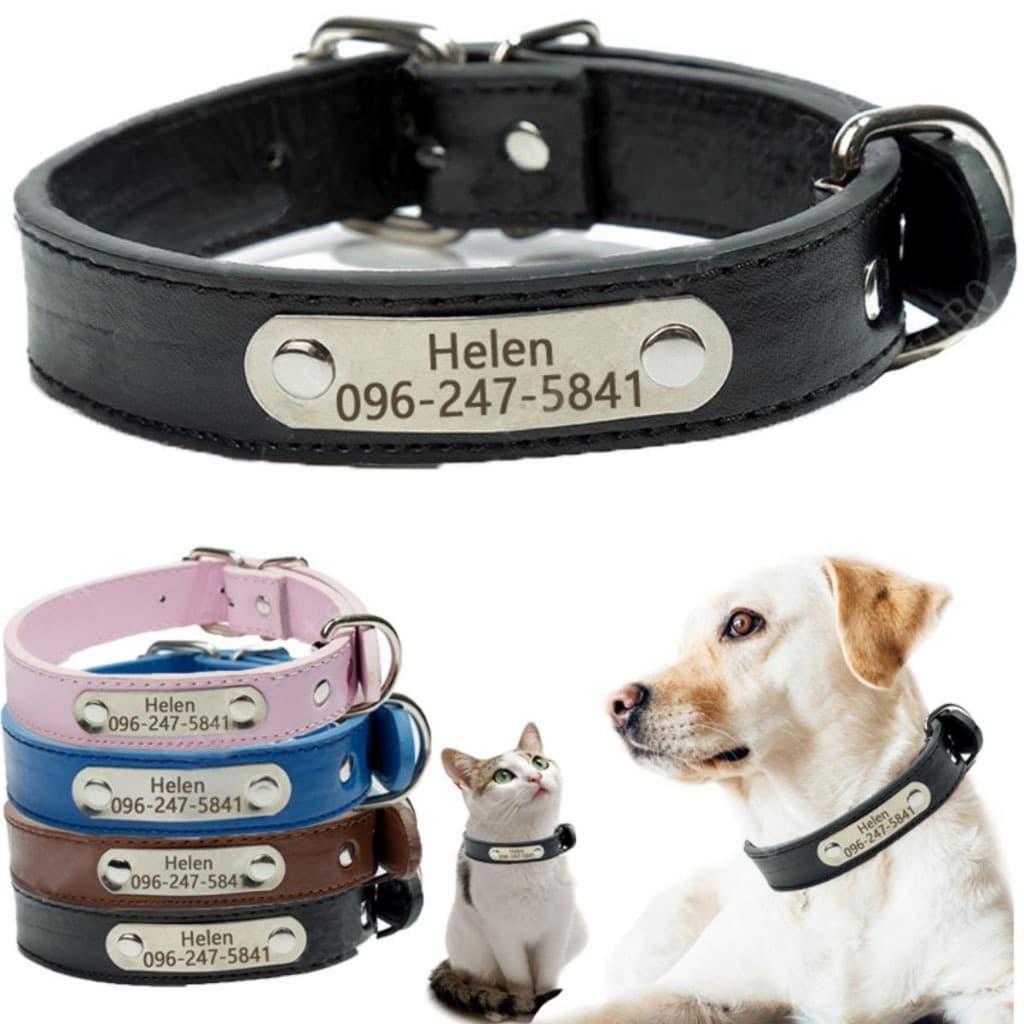 Coleira De Cachorro Personalizada , Grande , Durável , Couro PU , Acolchoada , Identificação De Animais De Estimação , P