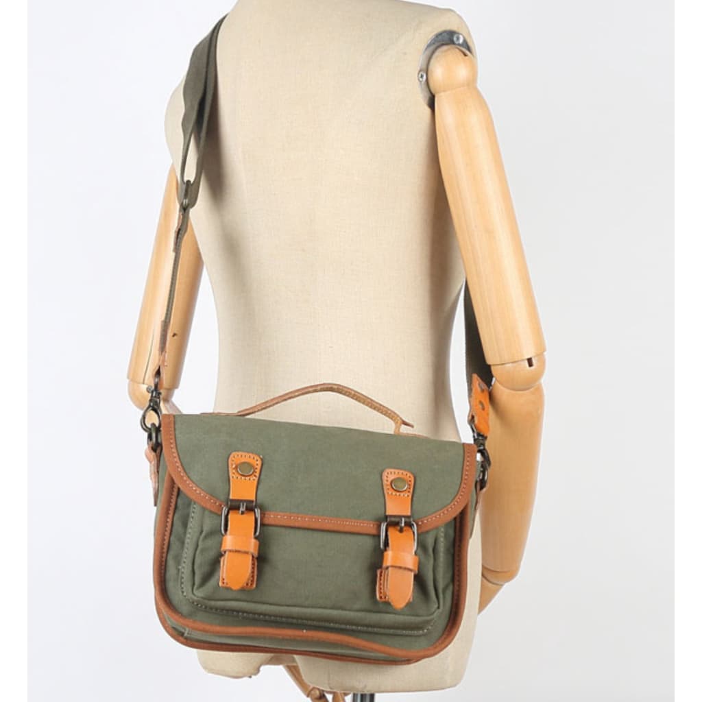 Bolsa de ombro masculina japonesa versão coreana novo estilo retrô bolsa mensageiro lona simples com couro genuíno bolsa