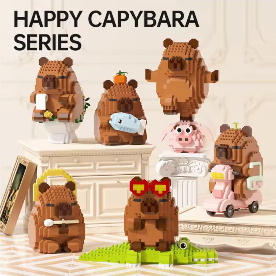 Figura Fofa De Bloco De Capivara-Modelo De Decoração De Mesa Com Acessório Laranja | Colecionáveis Do Amante Meme
