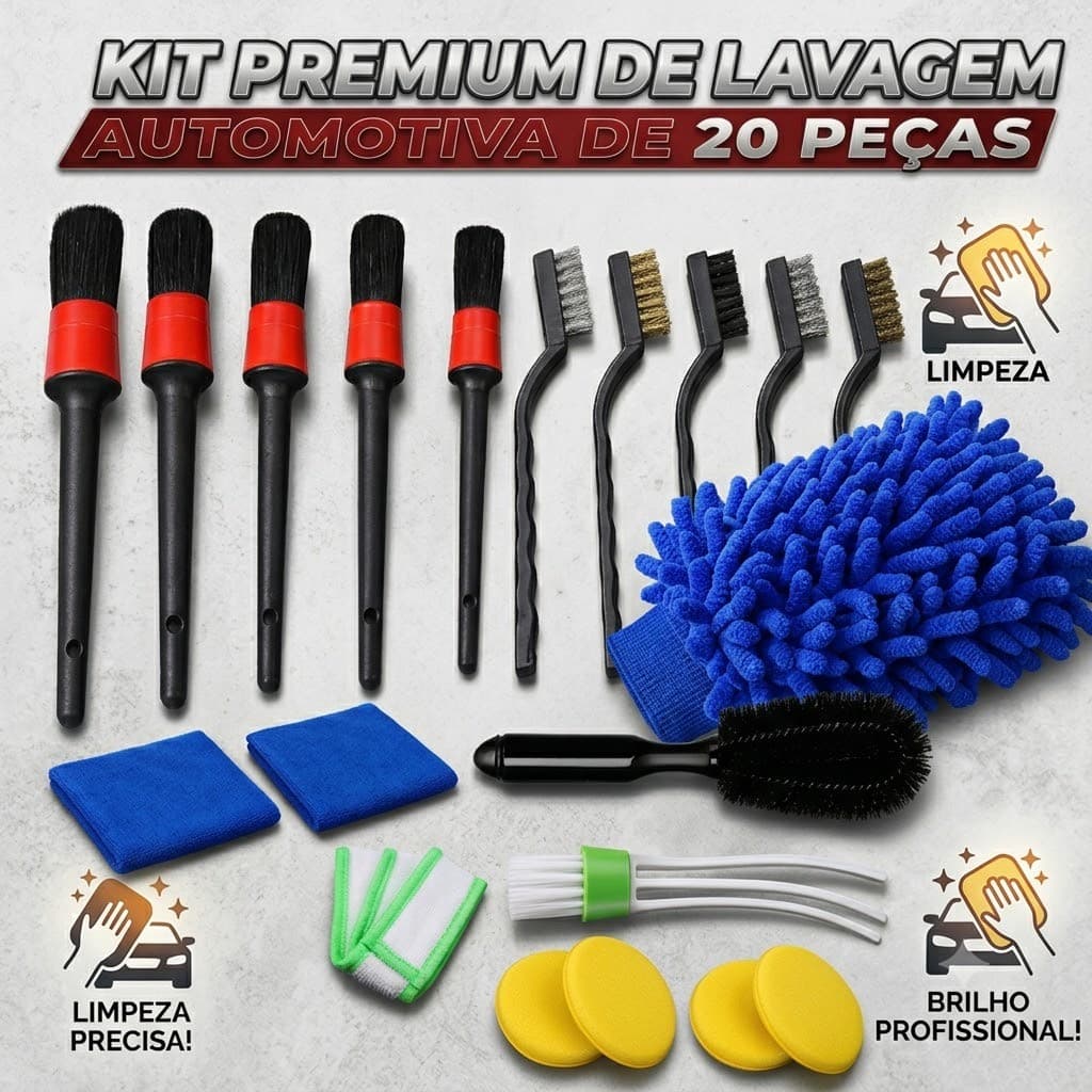 20 PCS Kit de Escovas de Limpeza de Carro Luvas de Lavagem de Carro