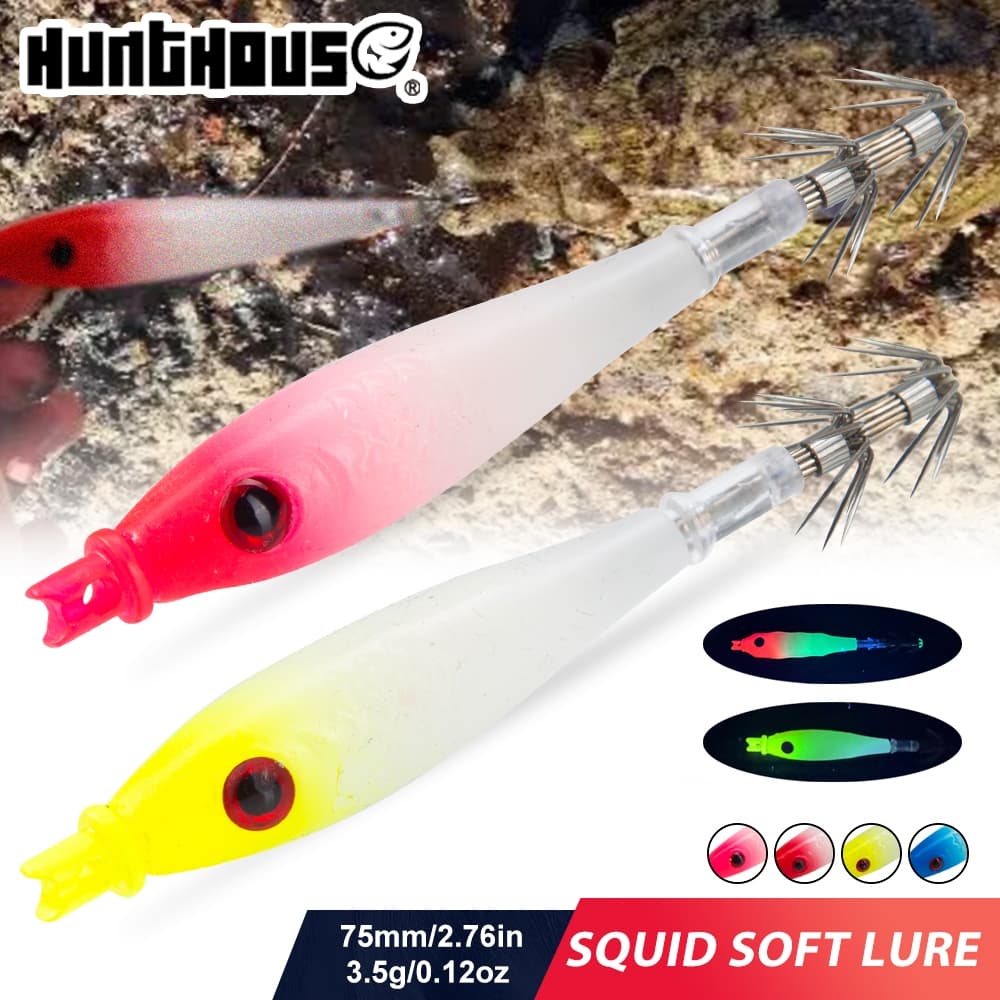 Hunthouse Lula Gabarito Isca De Pesca EGI Macio Duro Afundando 75mm 90mm Para Polvo Calamar Choco Água Salgada Peixe Enf
