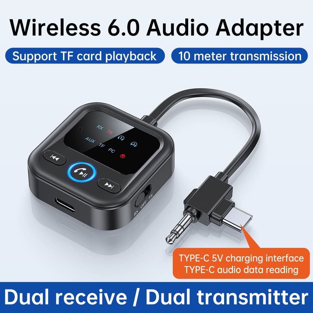 Transmissor De Recepção Bluetooth 6.0 Adaptador De Áudio 4 Em 1 Dupla De Transmissão