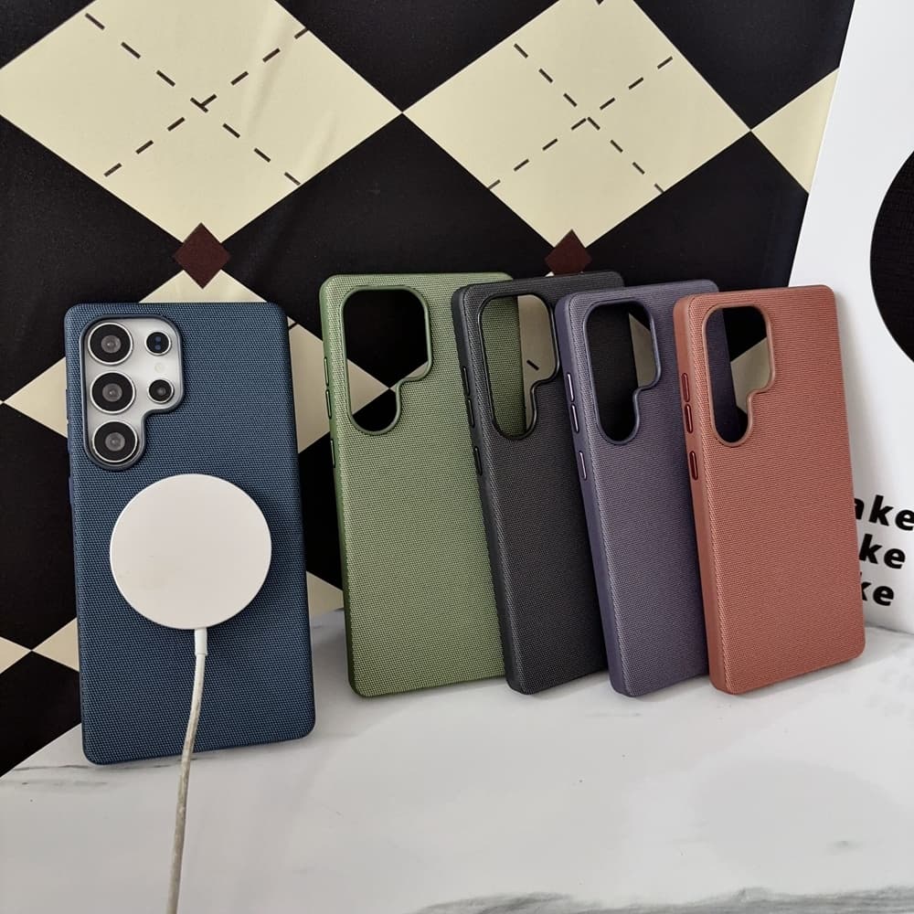Oficial Techtecido Pele Caso De Telefone Para Samsung Galaxy S23 S24 S25 S26 Ultra Botões Metal Moldura Silicone Capa Ca