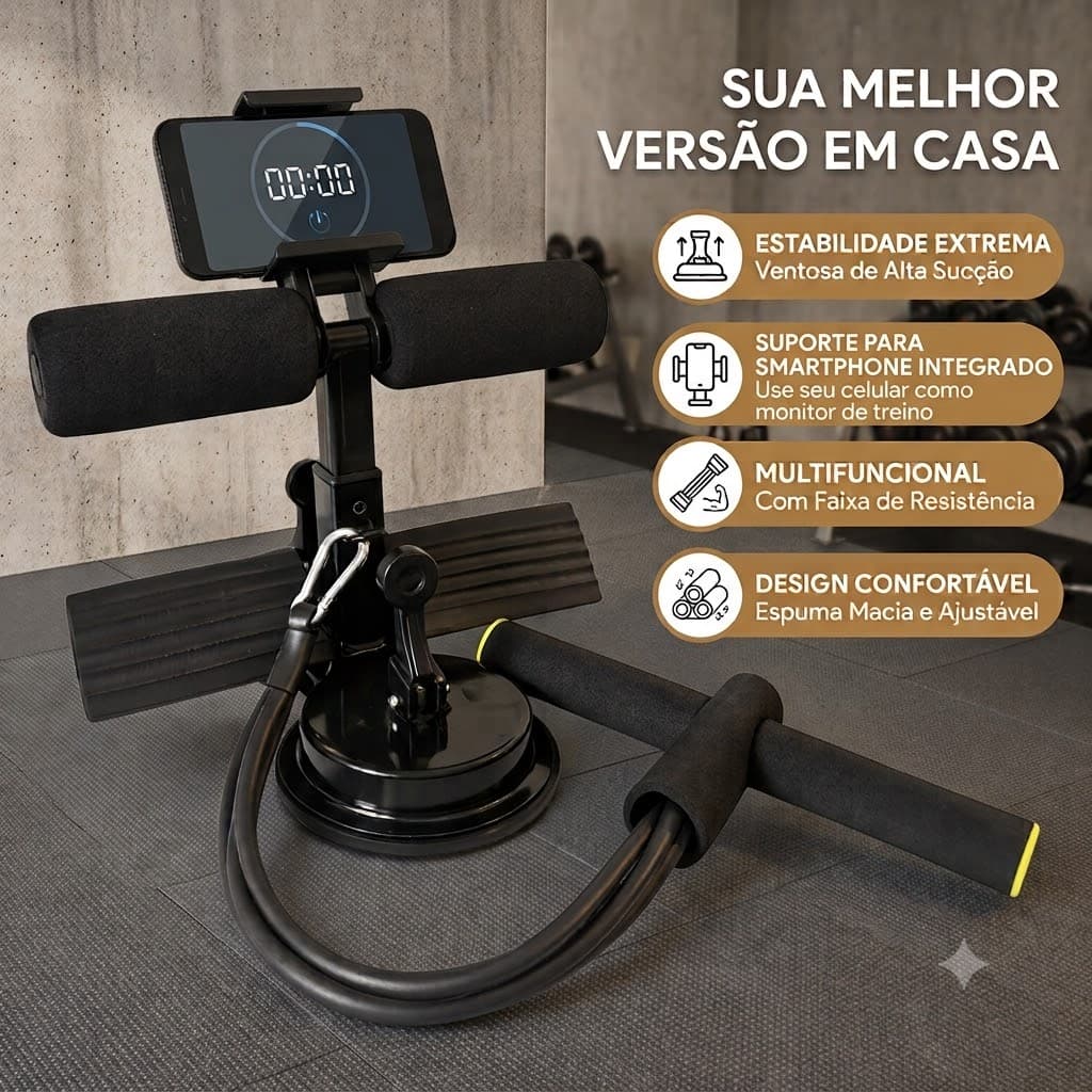 Barra De Abdominais De Sucção Forte – 3 Ajustes | Proteção Para Barriga/Joelho Casa/Academia Inclui Suporte Telefone