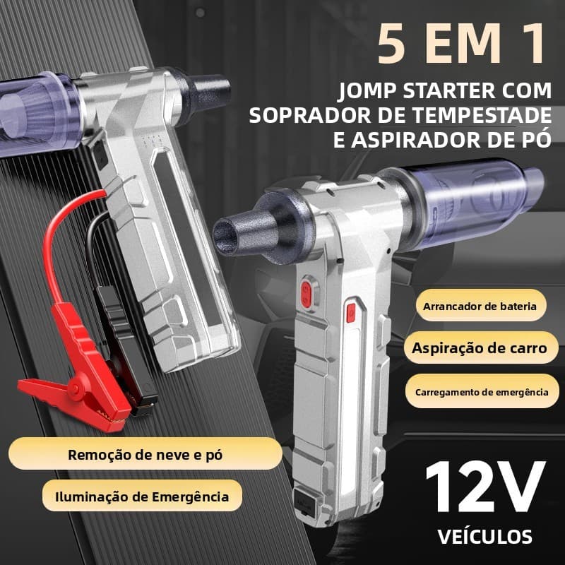5 Em 1 Car Jump Starter 12V , Impulsionador De Bateria De Carro Portátil Com Aspirador De Pó E Soprador De Ar , Banco De