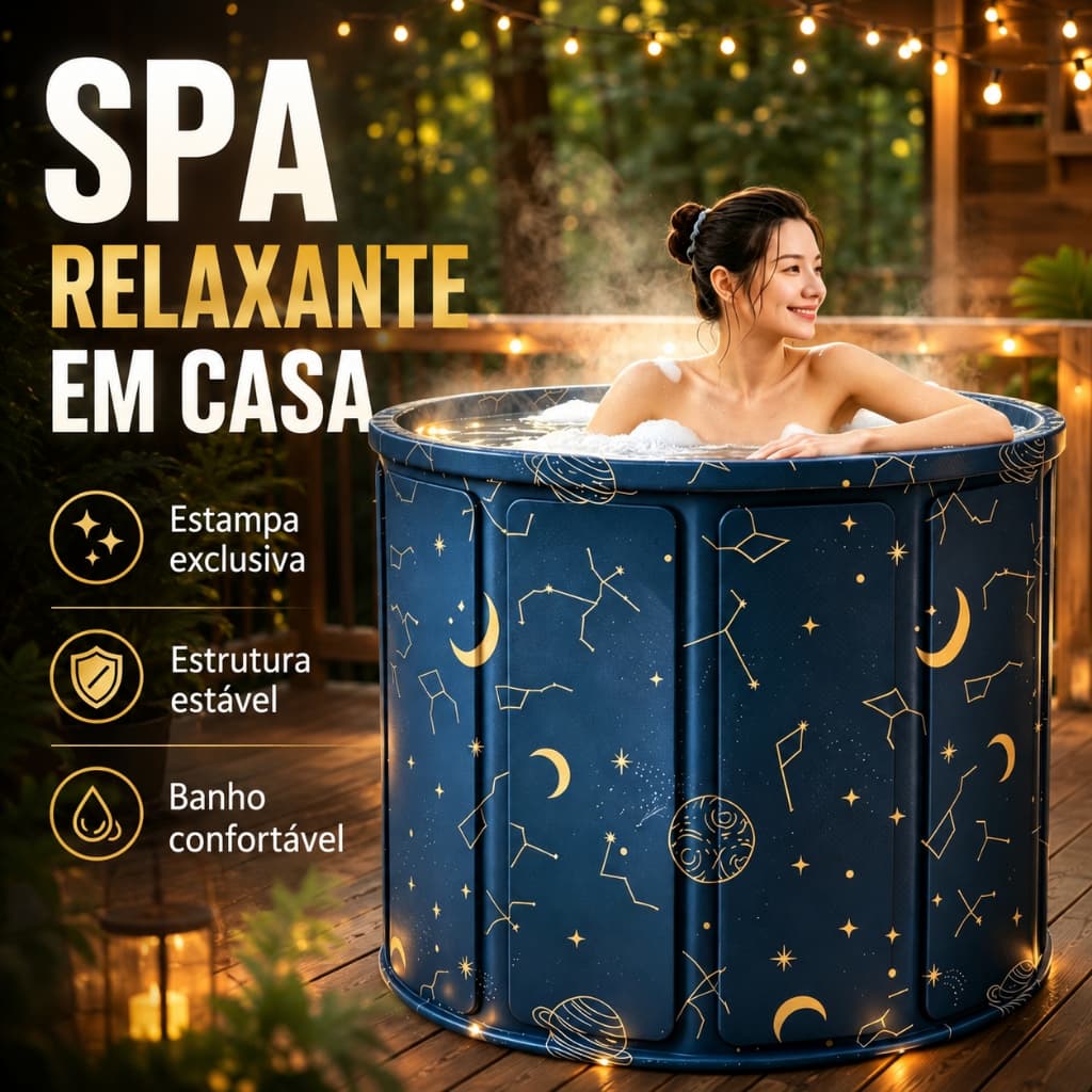 Banheira Dobrável Portátil Adulto 254 Litros Ofurô SPA Reforçado com Escoamento Rápido