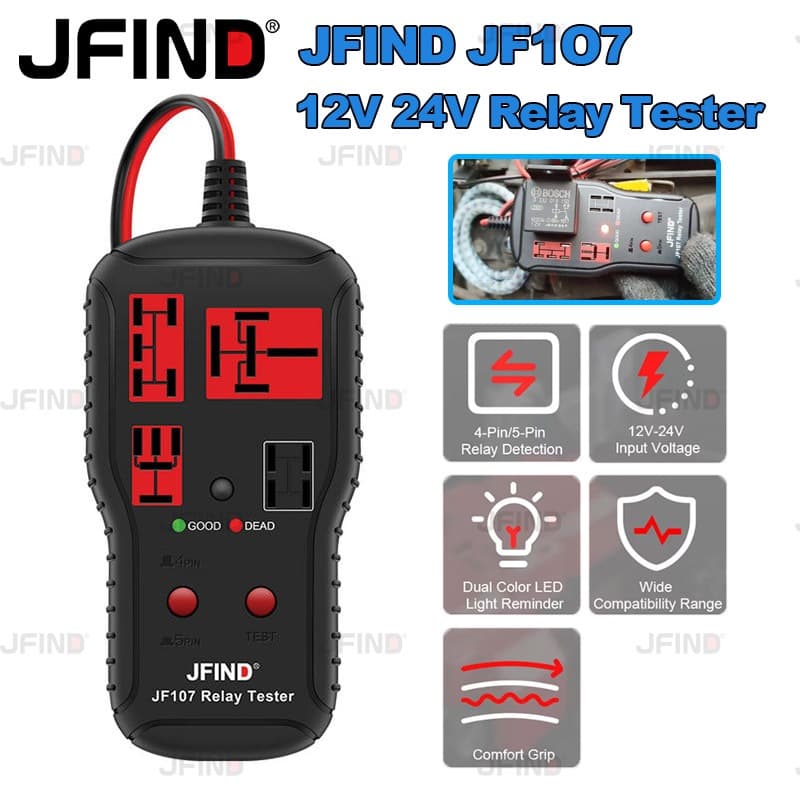 Testador De Relé Automotivo 12V 24V JFind JF107 Bateria De Carro Verificação 4Pin 5Pin Diagnóstico