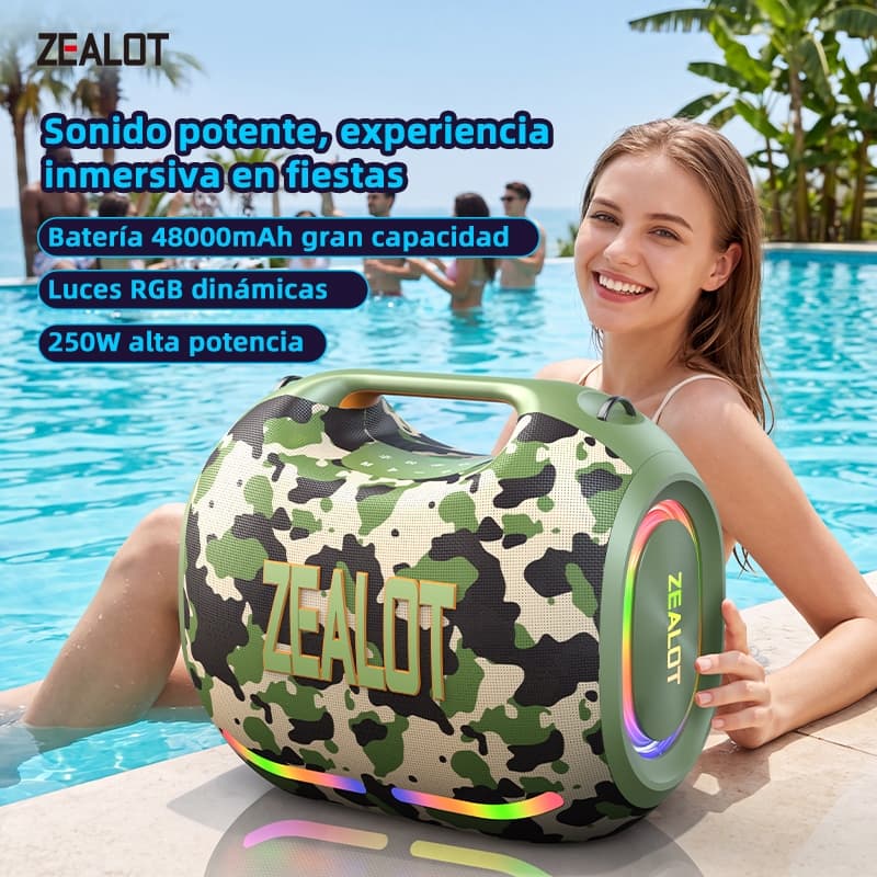 ZEALOT ZE21 Alto-Falante Bluetooth 250W 48000mAh Portátil Sem Fio RGB Luz TWS Para Festa Ao Ar Livre Acampamento Praia