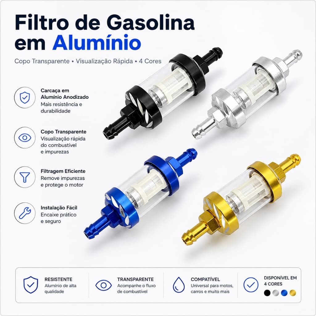 * Filtro De Combustível Para Motocicleta De 8 Mm , Alumínio Com Janela De Vidro 125-160cc CRF 70 *
