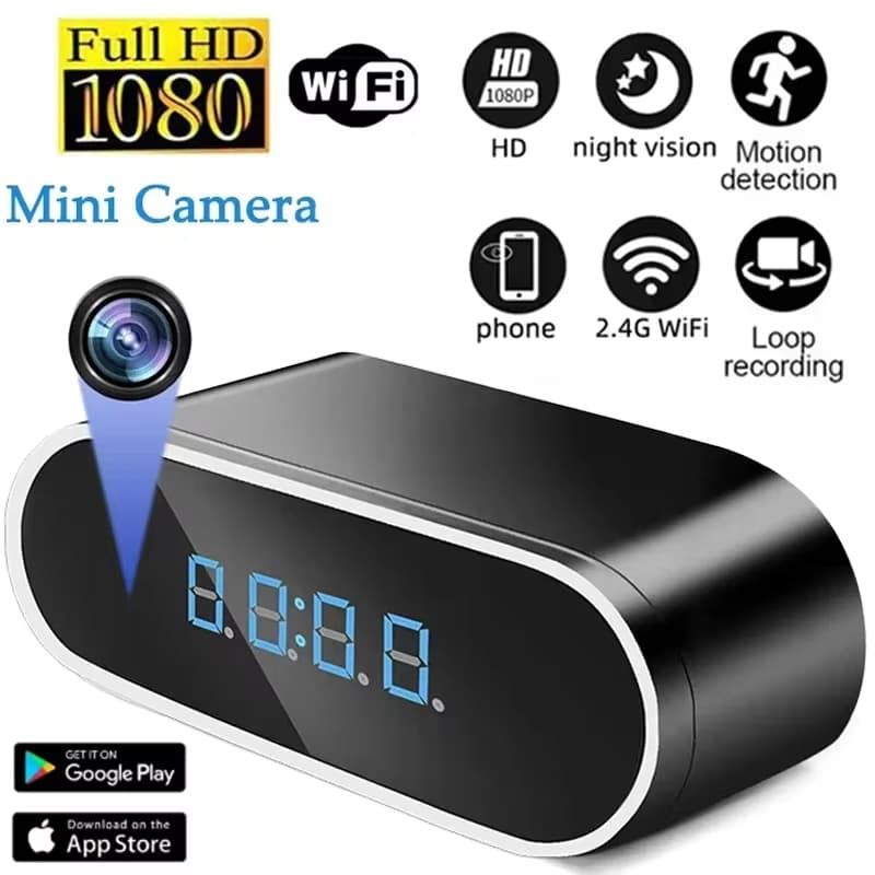 HD 1080P Mini Câmera Despertador Controle Wi-Fi Sem Fio IR Visão Noturna Monitor De Alarme Casa Segurança Interior Vídeo