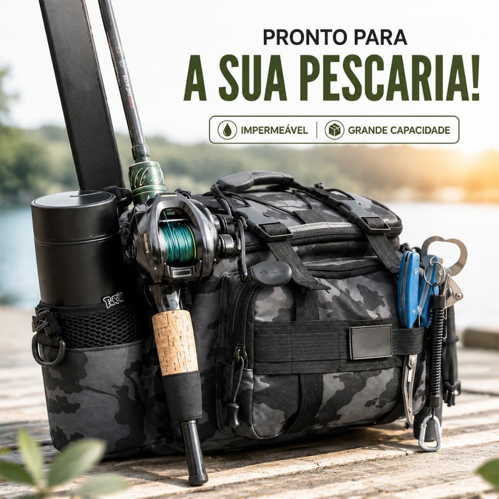 Bolsa de Pesca Grande Capacidade, Mochila Tática Multifuncional, Bolsa de Cintura para Equipamento e Iscas de Pesca