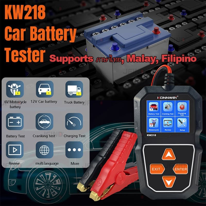 KONNWEI KW218 6V 12V Testador De Bateria De Carro Motocicleta Analisador De Dados Automático Ferramenta De Scanner De Te