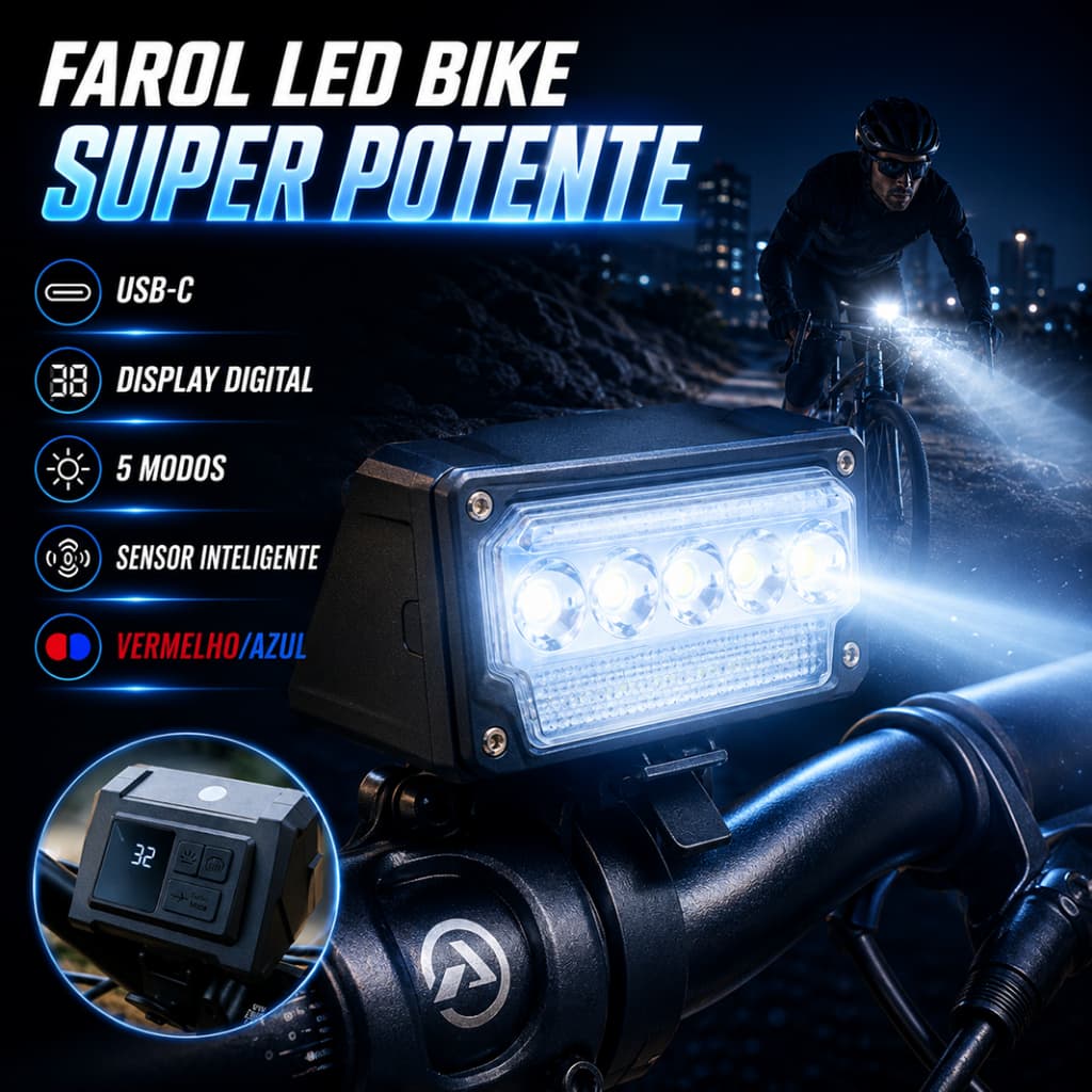 Sinalizador Bicicleta Farol Led Bike Recarregável USB Lanterna Luz Dianteira Lúmens Super Potente Noturno Acessórios 1pc
