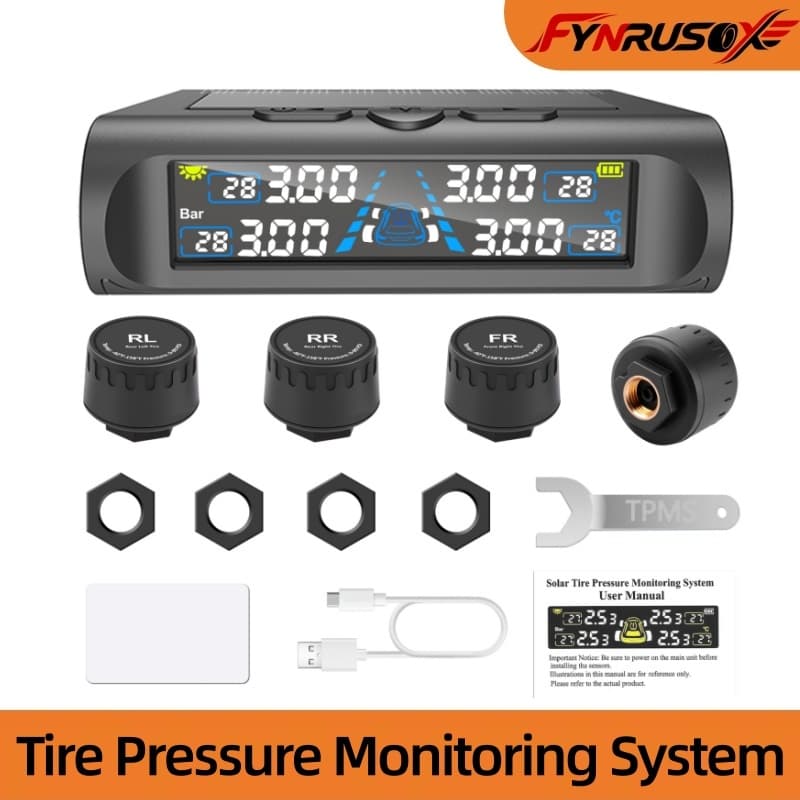 Sistema De Monitoramento De Alarme De Pressão De Pneu De Carro TPMS Interface De Segurança Automática 4 Sensores Externo
