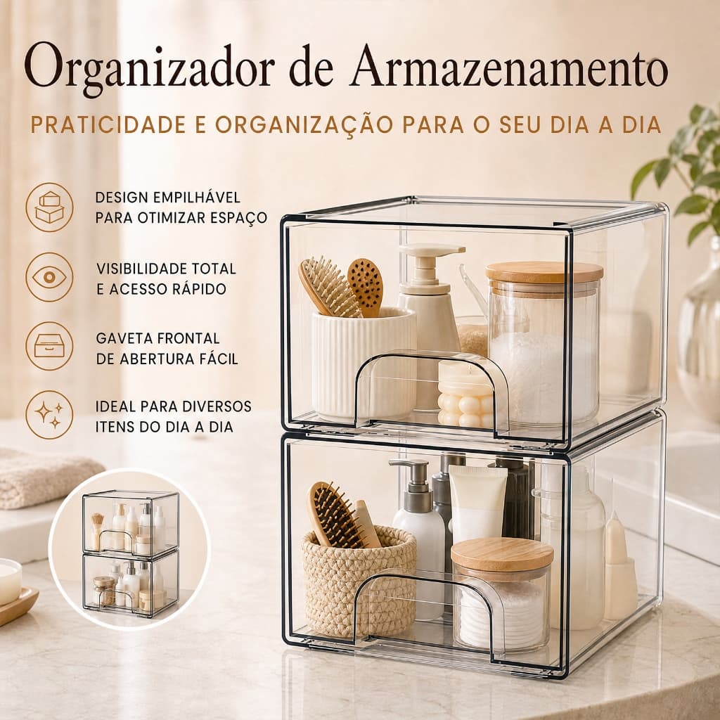 Kit 2 Organizadores Multiuso Para Geladeira, Cozinha E Despensa Em Acrílico Transparente