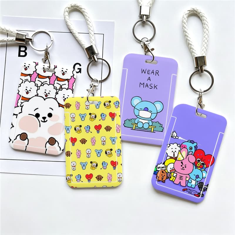 BT21 Porta-Crachá para Estudante Trabalho Escola com Cordão Carteira de Identificação Colorida para Cartão Crachá K-pop.