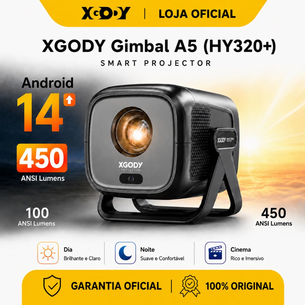 XGODY Cardan A5 Android TV Projetor Inteligente Nativo 1080P 4K Decodificação 450ANSI Automático Keystone Tela Espelhame