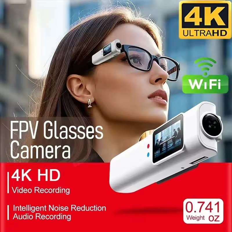 Mini Óculos FPV 4K Gravação De Vídeo Micro-Câmera HD WiFi Fone De Ouvido Inteligente E Som APP