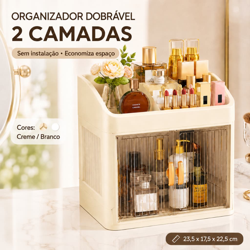 Caixa organizadora dobrável para cosméticos, cuidados com a pele, remédios e joias
