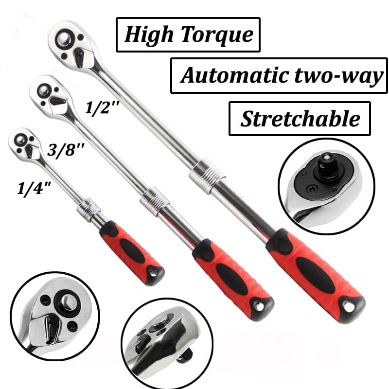 Chave De Catraca De Torque Profissional De 72 Dentes 1/2 " 3/8 " 1/4 " Comprimento De Alongamento Soquete Telescópica CR