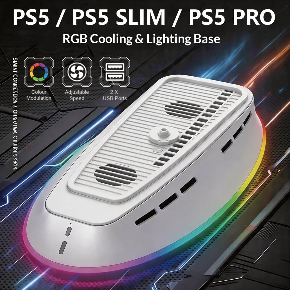 Suporte De Resfriamento RGB Para PS5 , PS5 Slim E PS5 Pro , Ventiladores Duplos Com Iluminação , 2 Portas USB , Velocida