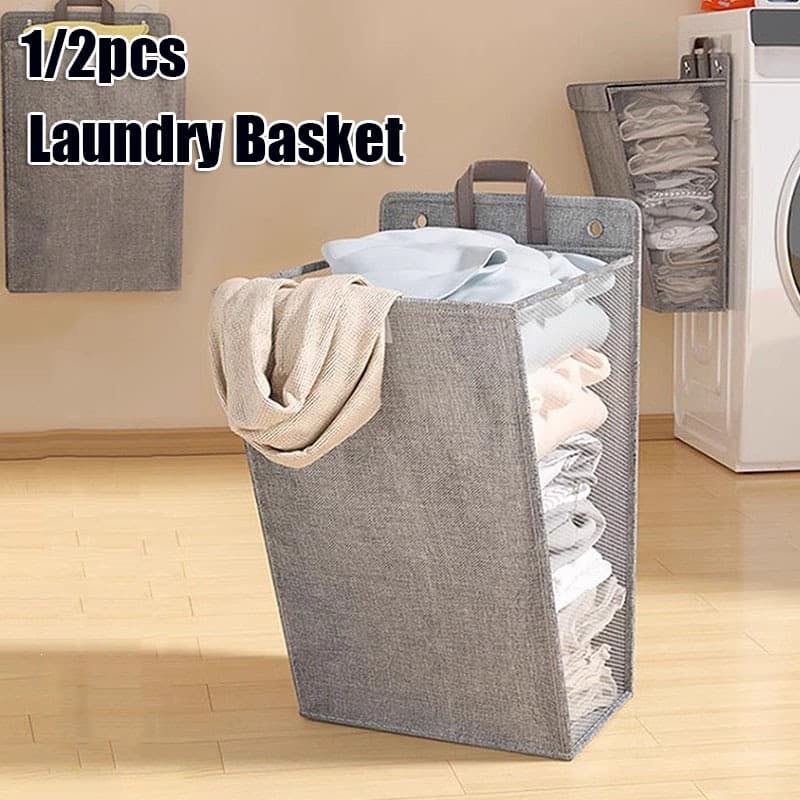 1/2 Pçs Parede Pendurado Cesta De Lavanderia Malha Respirável Grande Capacidade Durável Organizador Roupas Sujas Para Ba