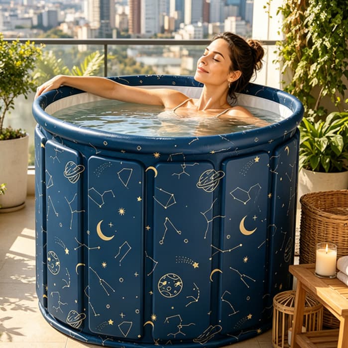Banheira Dobrável SPA Adulto Portátil 70cm 254 Litros Ofurô Reforçado com Drenagem Rápida