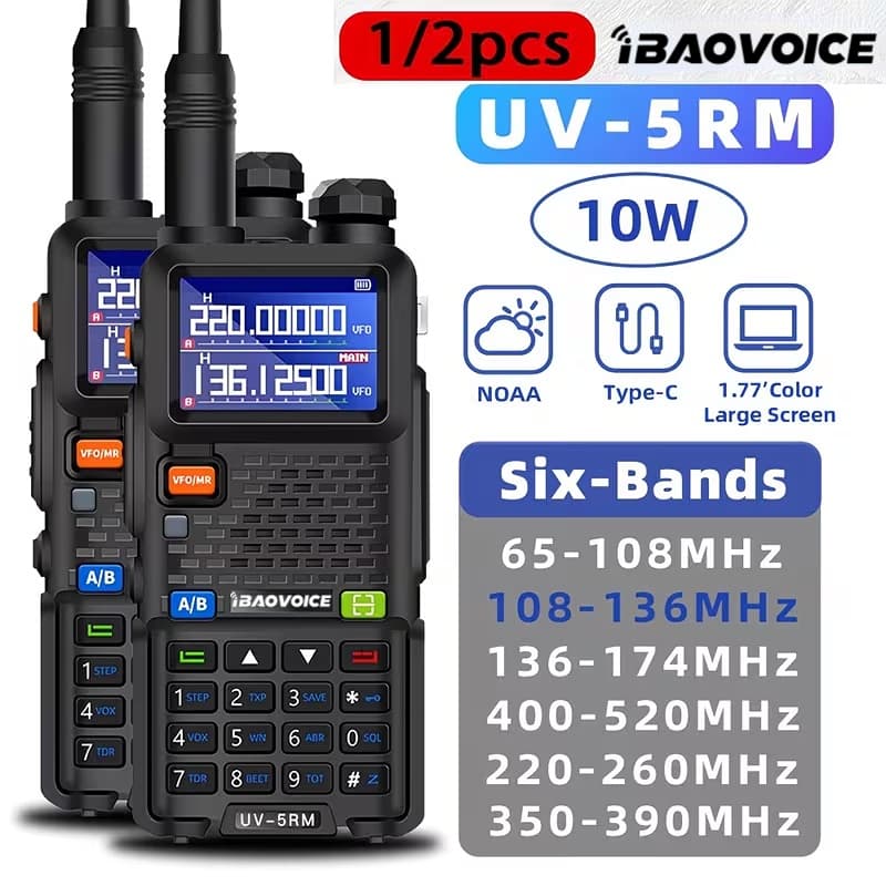 iBAOVOICE Walkie Talkie UV-5RM BAOFENG 5R Frequência De Réplica De Banda Dupla UHF/VHF,Rádio Bidirecional Multifuncional