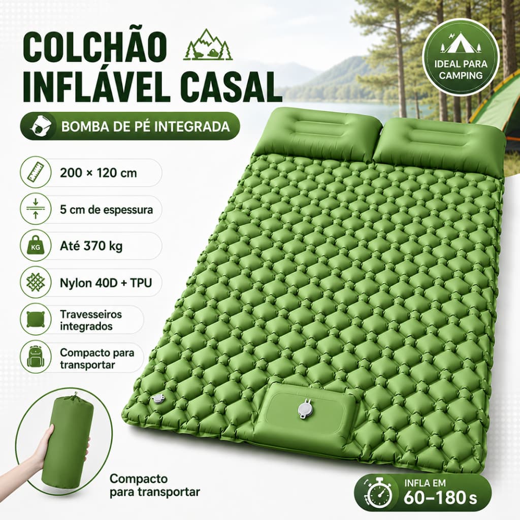 Colchão Inflável Automático De Casal Sleeping Pad Ar Externo Portátil De Acampamento