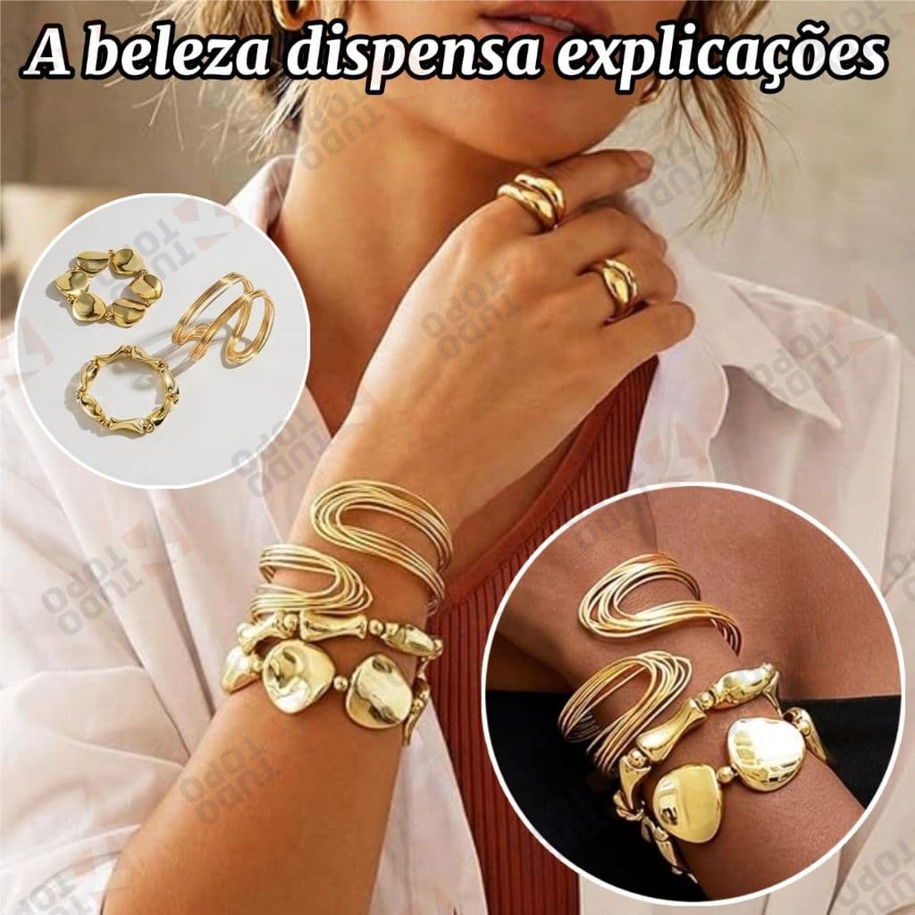 Conjunto de 3 Pulseiras de Metal Torcidas em Design Redondo-Estilo Europeu e Americano Único Fashion e Personalizado-TU