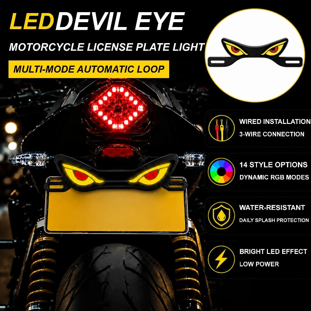 Motocicleta RGB Dinâmico Diabo Olho LED Placa De Licença Luz Decorativa Cauda Lâmpada Advertência 14 Estilos À Prova Dwa