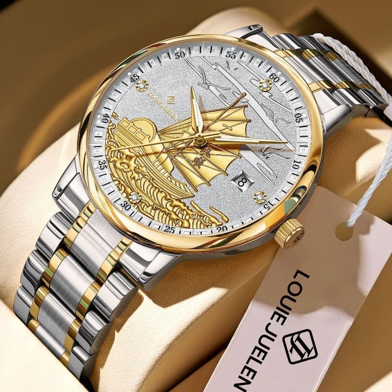 Relógio Mecânico Automático Luxuoso para Homens LOUIE JUELEN 2026 em Tom Dourado com Design de Mostrador "Smooth Sailing